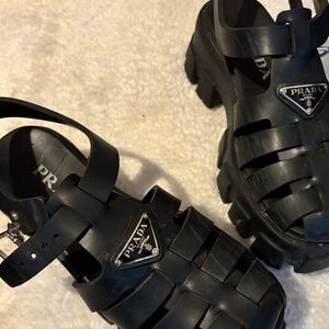 Prada Black Chunky Monolith Sandals